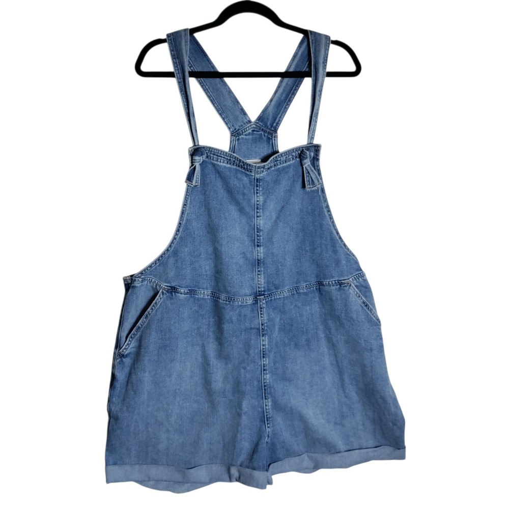 Aerie Womens Denim Shortall Overalls Medium Wash Blue XL Casual Cross Back